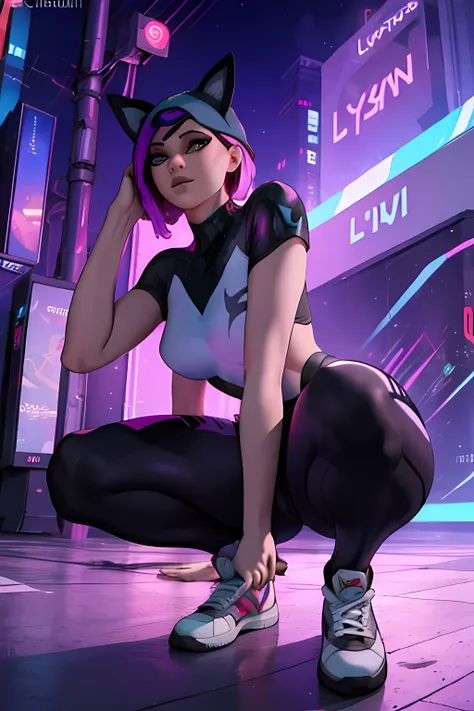  lynx traje de spider Gwen, capucha en alla cabeza, Blanco y negro, leggins Negro, tenis converse pose heroico , Cyberpunk, Noche