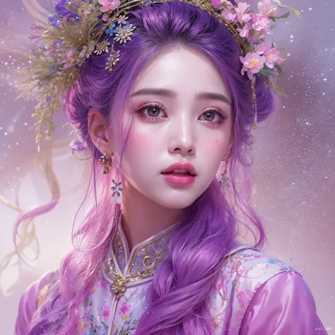 （（（single eyelid）））snow hoop exclusion area 32k（tmasterpiece，k hd，hyper hd，32k）long flowing purple-pink hair，autumn pond，zydink，...