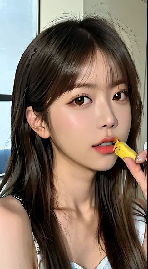 There is a woman eating a banana., Woman with mouth wide open、Larisa Manovar, Official Artwork, Portraits of Korean female idols, Lalisa Manoban of Blackpink, sun yunjoo, Official Art, Kim Do-young, Official Fan Art, Portrait of Black Pink&#39;s Joshi, TWI...