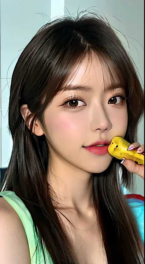 There is a woman eating a banana., Woman with mouth wide open、Larisa Manovar, Official Artwork, Portraits of Korean female idols, Lalisa Manoban of Blackpink, sun yunjoo, Official Art, Kim Do-young, Official Fan Art, Portrait of Black Pink&#39;s Joshi, TWI...