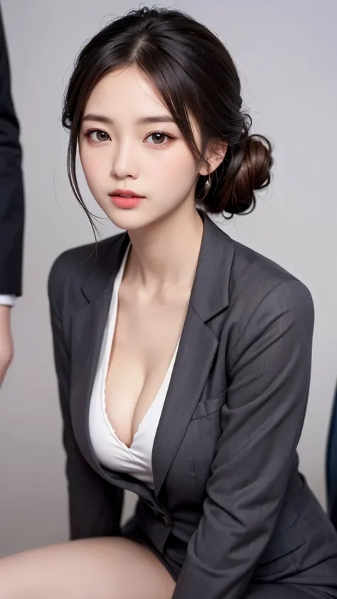 Japanese women、office lady、19 years old, anatomically correct, perfect anatomy, very cute, beautiful, (business suit, business shirt:1.2), (beautiful leg:1.3), ((embarrassed:1.3)), blush、(office:1.1), (best quality:1.3)、perfect lighting, high resolution, (...