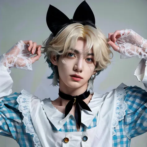 garota loira com gravata borboleta preta e camisa branca, cosplay de um catboy! housekeeper! vestir, Alice from Alice in wonder land, cosplay de anime, Alice, sakimichan, cosplay, foto de cosplay, cai xukun, xqc, delicate androgynous prince, pintar ulzzang...