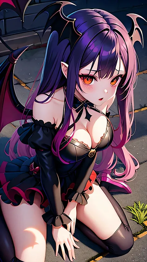 anime girl with wings sitting on the ground in a dark outfit, demon anime girl, beautiful succubus, gothic maiden anime girl, vampire girl, succubus in tight short dress, seductive anime girl, succubus, demon girl, succubus | medieval, raven winged female ...