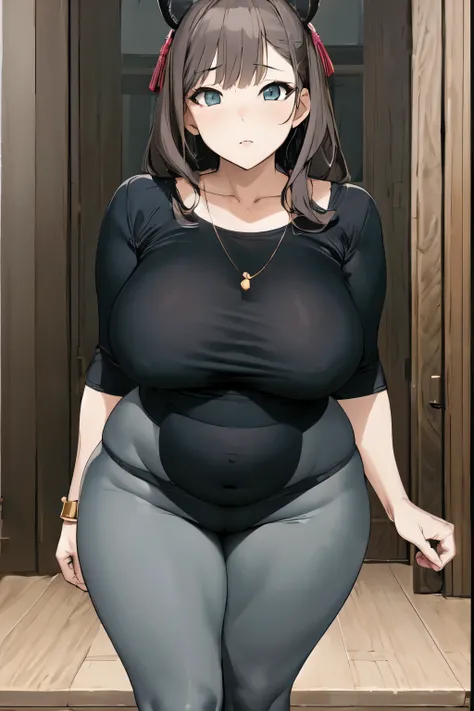 anime girl with big breasts and big breasts posing for the camera, thicc, she has a jiggly fat round belly, oppai proportions, oppai, realistic shaded perfect body, highly detailed full body, , with a large breasts, heavy looking, heavy detailed, thick bla...