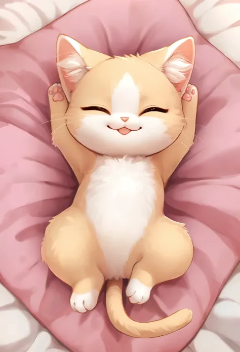 best quality, kitten lying on its back, cute pose, cute face, nap time