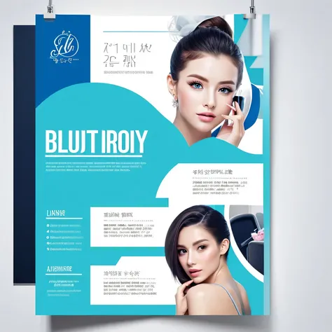 A flyer design for a beauty salon with white and light blue as its image colors.,High quality, stylish and sophisticated flyer design,Place々It is decorated with small and cute flowers.