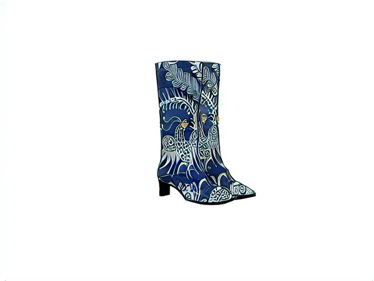 A picture of boots with paisley patterns, full-length view, inspired by Katsushika Hokusai, inspired by Masamitsu Ōta, inspired by Milko Rački, inspired by Masasaburō Watanabe, 20,000 BC, inspired by Sei Saito, blueprint, Christian, (best quality, 4k, 8k, ...