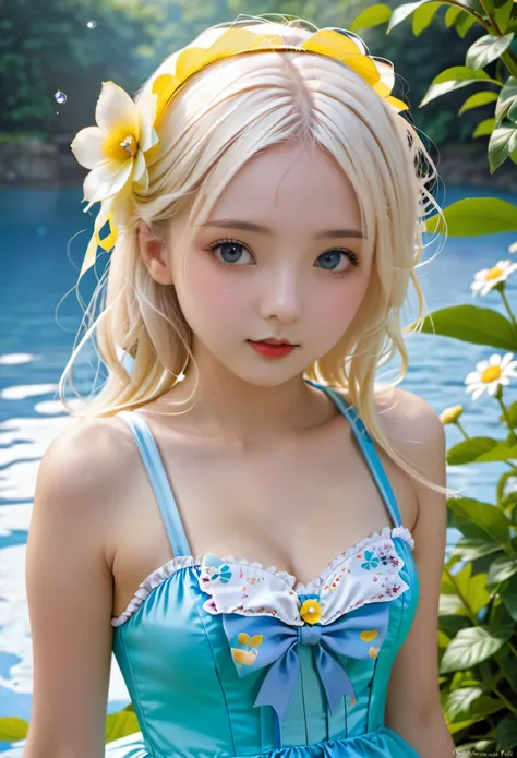 (masterpiece, best quality:1.2), 1 blonde lolita girl, solitary,sexy swimsuit