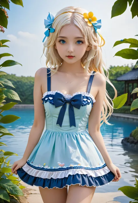 (masterpiece, best quality:1.2), 1 blonde lolita girl, solitary,sexy swimsuit