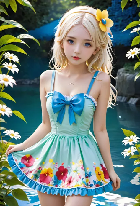 (masterpiece, best quality:1.2), 1 blonde lolita girl, solitary,sexy swimsuit