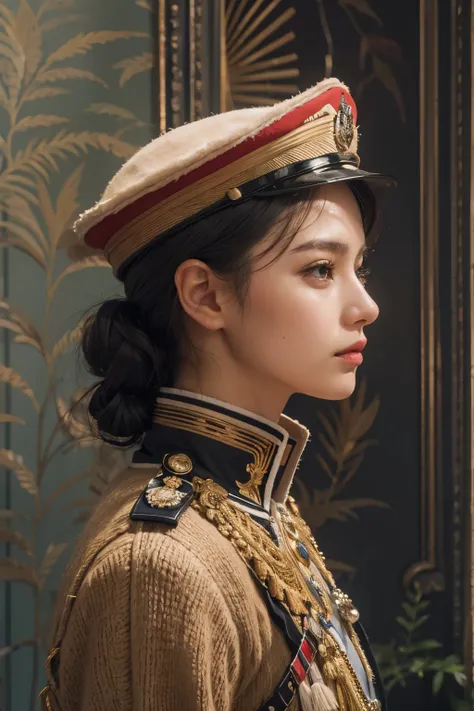 british guards 복장을 한 아라페드 여성 1명, british guards, No makeup , without makeup, portrait of a girl, Profile picture, Use Instagram Filters, Subtle soft and dim light, perfect face, julia sardinian, 💂🏻, Buckingham, 