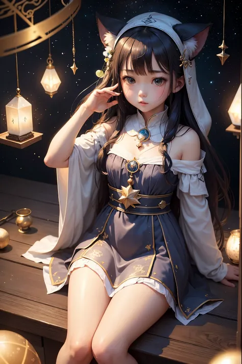 ​masterpiece、ultra-quality、An ultra-high picture quality、Super delicate and detailed illustrations、３Ｄ、girl with、solo、3 age old、Soap Hood、This illustration is、It depicts the moment when a maiden of the cat-eared tribe fails during her divination training。Sh...