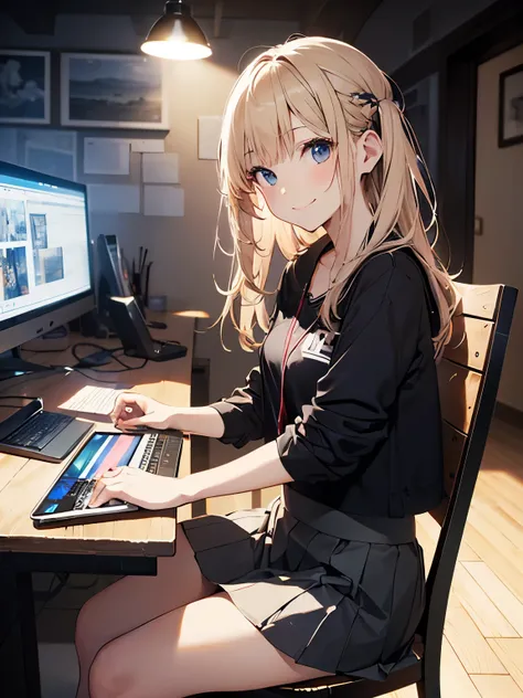 18-year-old female、very pretty、high school girl、Positive、(Tight Skirt、Sit on a chair、Sit with your legs apart、Show me your pants:1.4)、(Official Art、highest quality、unity 8k wallpaper、32k、masterpiece、Very detailed、Ultra-high resolution、Realistic、Photorealis...