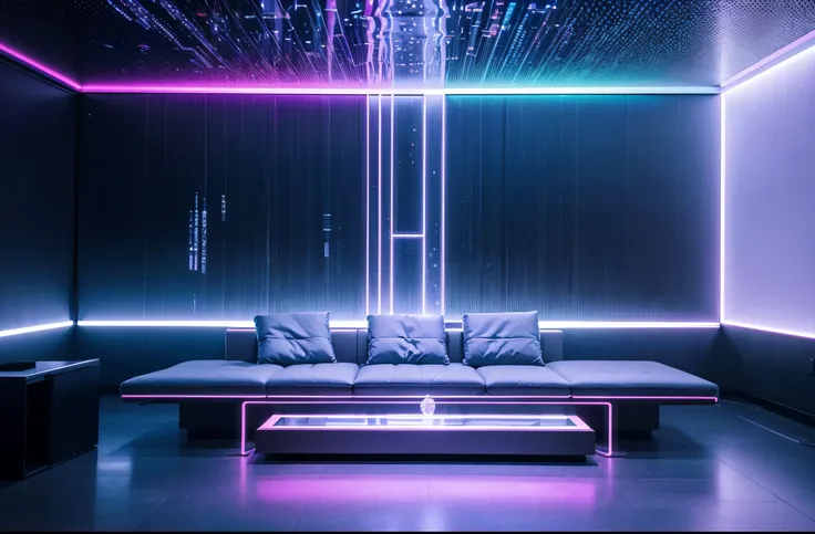 (best quality,4k,8k,highres,masterpiece:1.2),ultra-detailed,(realistic,photorealistic,photo-realistic:1.37),blue and pink cyberpunk empty room with furniture (no person),futuristic neon lights,high-tech,modern design,transparent walls,reflection on the flo...