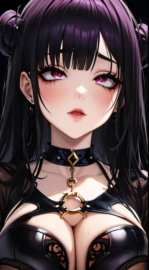 Vulgar girl, chica anime otome gothic, gothic - cyberpunk, estilo de terror ciberpunk, gothic art style, arte de anime digital detallado, gothic art, chica anime diablo, Gothic girl face, cabello largo negro con (oreja de gato), ojos rojos estilo animado 4...