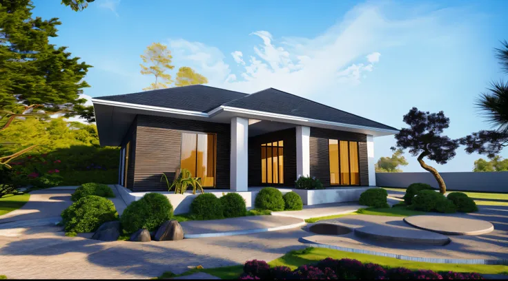 maison moderne, grande cour, mobilier complet dans la porte, Interior Light