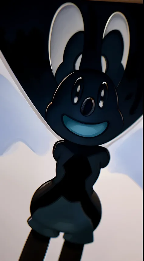 Oswald, Armless, Missing weapons, no weapons, black eyes, big and wide mouth, like, There are white dots on the ears, whole body, Happy expression, expressive, Dynamic angle, forest, moonlight, The art of detail, Intricate details