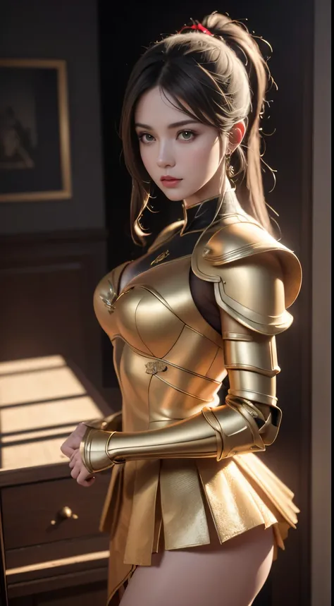 ((best quality)), ((masterpiece)), (detailed:1.4), 3D, Image of a beautiful Chinese fairy,Gold armor dress，HDR (High Dynamic Range),Ray Tracing,NVIDIA RTX,Super Resolution,Unreal 5,Subsurface scattering,PBR Textures,Post-Processing,Anisotropic filtering,De...