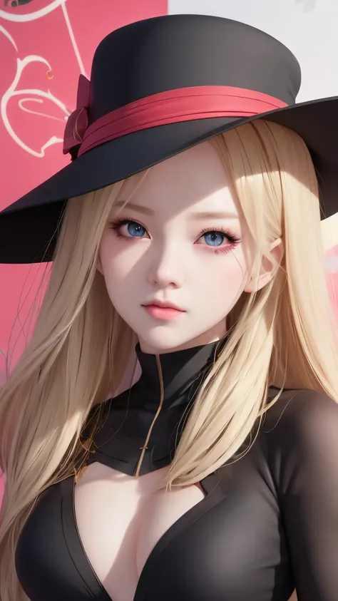 Blonde、girl in black hat, Realistic anime 3D 风格, Realistic anime art style, Realistic anime, Realistic anime girl render, Artwork in the style of Guweiz, Surrealist anime, Realistic young anime girl, Beautiful anime portrait, Anime realism style, anime sty...