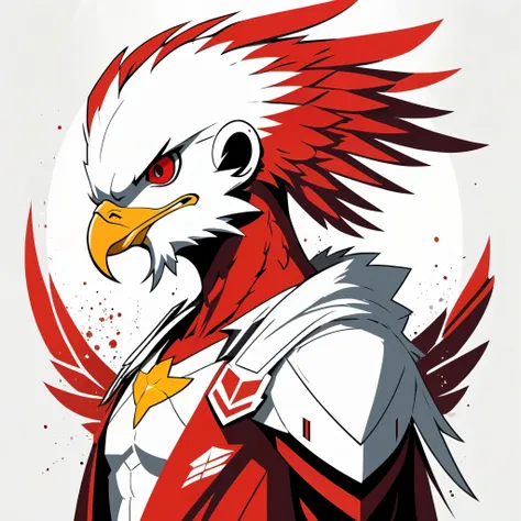 cool anime like eagle logo minimalist, red and white as main color,flatcolor,no eyes