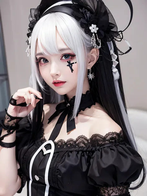 gothic lolita、white eye patch、sty、beauty、black hair、black eye、