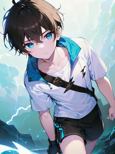 [(WHITE BACKGROUND:1.5),::5], ((((masterpiece)))), high quality, very_high_resolution, large_filesize, full color, ((younger boy)), 13 old year, short brown hair, vivid color, ((Blue eye)), civilian clothes white, Below the knee to upper body, (lightning e...