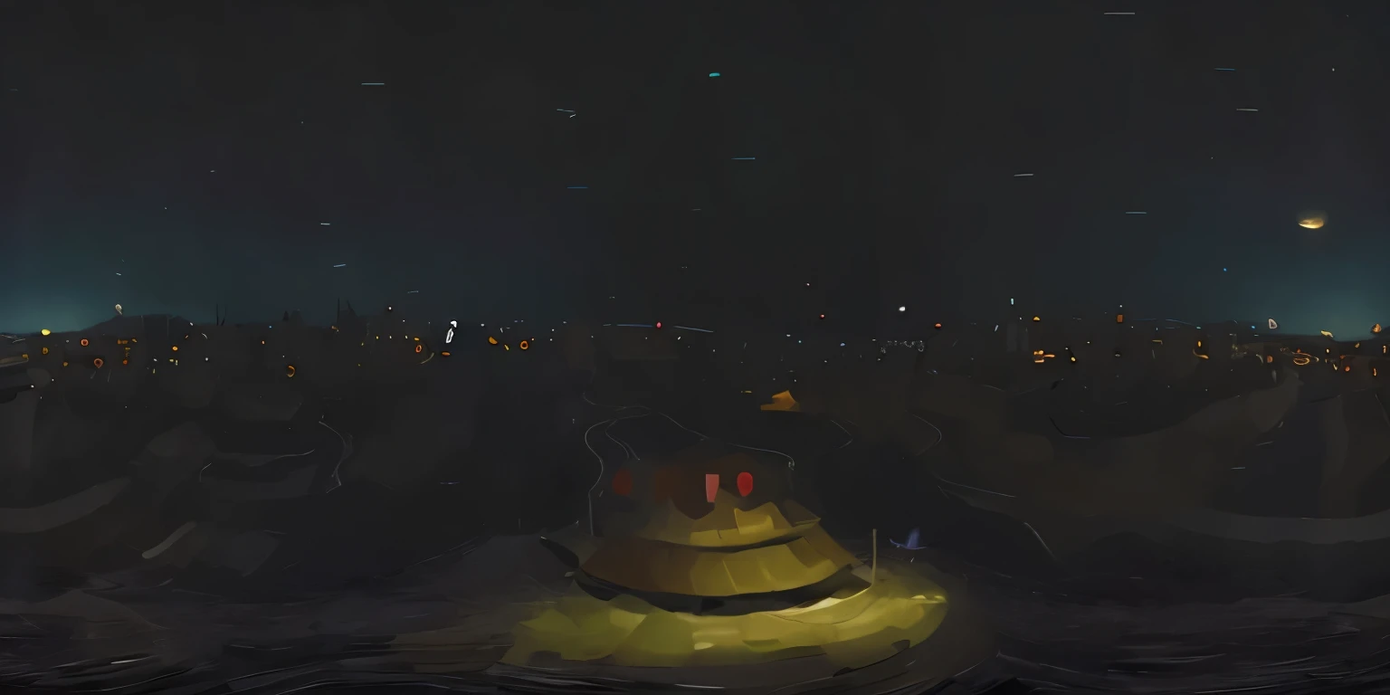 360 panorama view of cars at night with stars in the sky. Panorama painting.