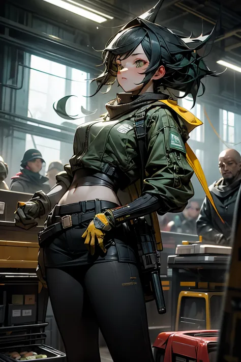 Unreal Engine:1.4,CG K Hyperrealism, Reality:1.4, Texture:1.4, Artwork 1girl, Gatling gun, shell, Looking at the audience, Dynamic poses, hit, Ammunition belt, Gloves, breast, shooting, Extremely detailed :1.4, More detail, Optical Hybrid, Playful patterns...