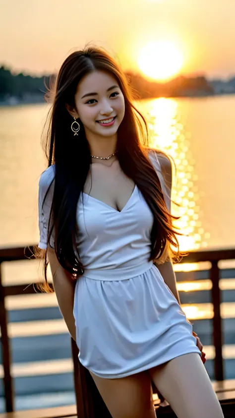 (((Draw only one woman: 2))), (Large cruisers sailing at sea)、(Beautiful Russian woman sitting in a deck chair on the deck:1.3)、(Beautiful Magic Hour Sunset)、Beautiful woman in a stylish resort dress、(( 1 screen))、(8k:1.5), RAW shooting, Highest quality ph...