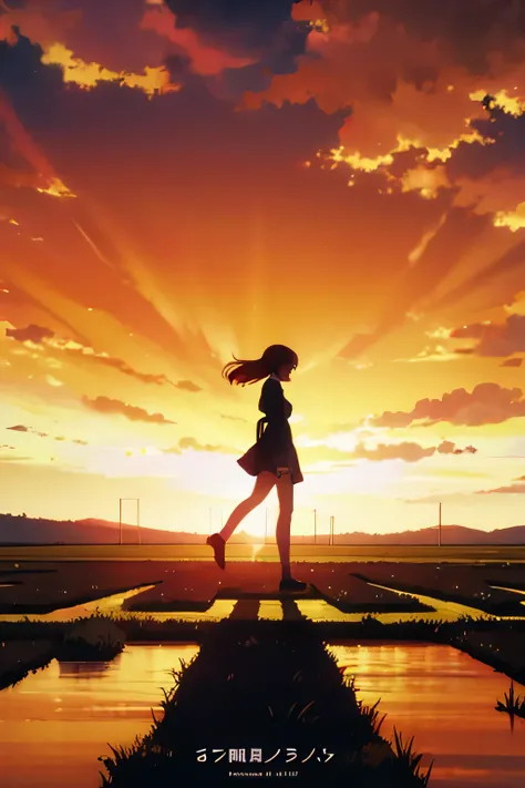 anime album cover, 1girl standing in a empty field wearing a 