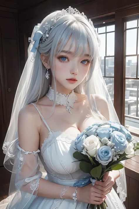 masterpiece、highest quality、Beautiful white and shining skin、White hair color that changes with the light、Long bangs obstruct the view、Highlights of cheek luster、Sexy and very beautiful and lovely face、The most beautiful face in the world、White hair that f...