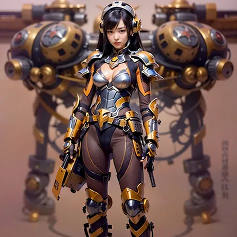 (mechanical armor with reference to a dragonfly), power pipes, hydraulic cylinders, ultimate intricate detail, Japanese female soldier in mechanical armor, very beautiful face, realistic, full body shot, sortie from secret base, steampunk