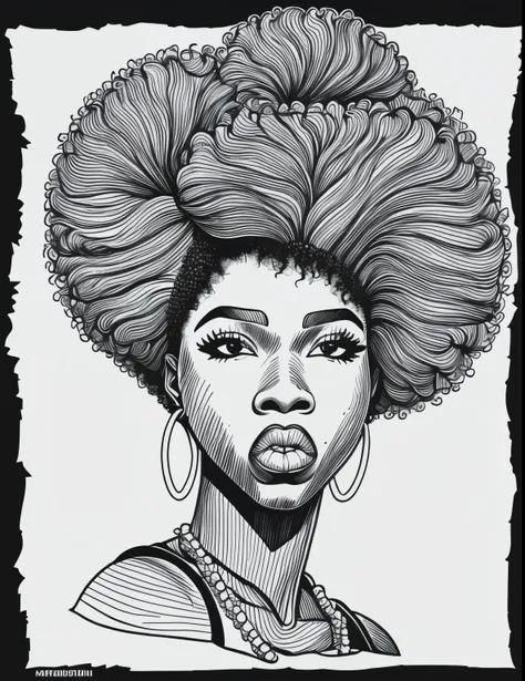 masterpiece,best quality,line art,hand drawn, afro-american baddie girl(ghetto style),