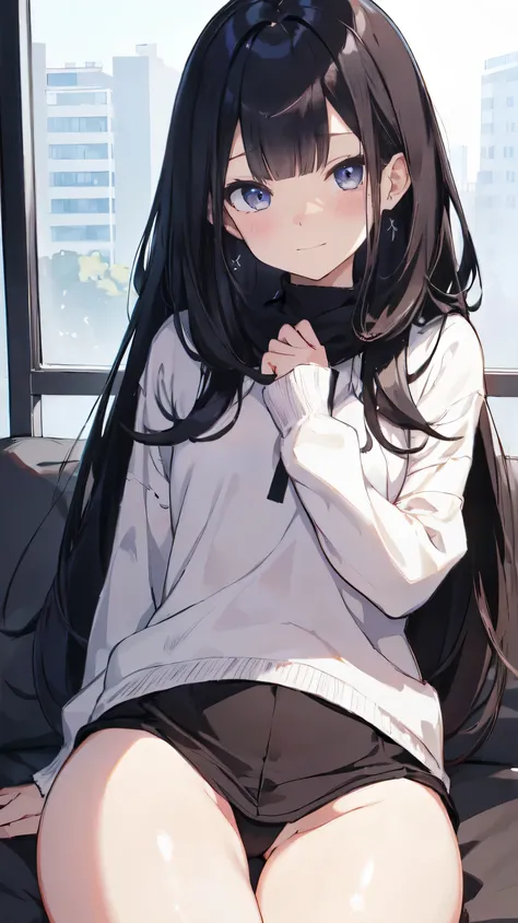 Masterpiece、Highest quality、highest quality、Black Hair、(((Girl)))、 ((Embarrassed))、Shiny hair quality、Small face、Sitting、Super detailed, beautiful, wide eyes、Ultra-detailed, clear and beautiful faces、(cute illustration:1.2), High-resolution, ultra-detailed...