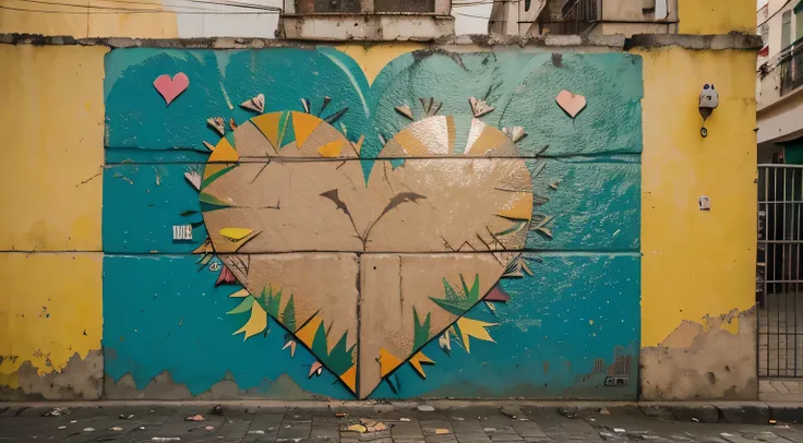  Muro(parede antiga) em uma Rua vazia(((Estácio-Rio de Janeiro))), deserta, com Outdoor(((torn hearts)))