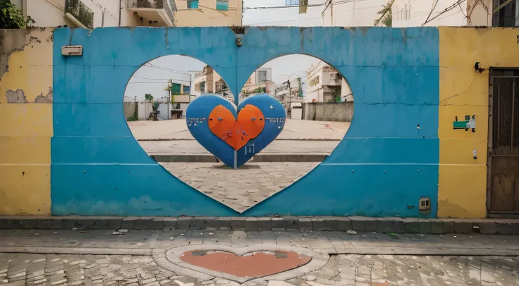  Muro(parede antiga) em uma Rua vazia(((Estácio-Rio de Janeiro))), deserta, com Outdoor(((sad torn hearts)))