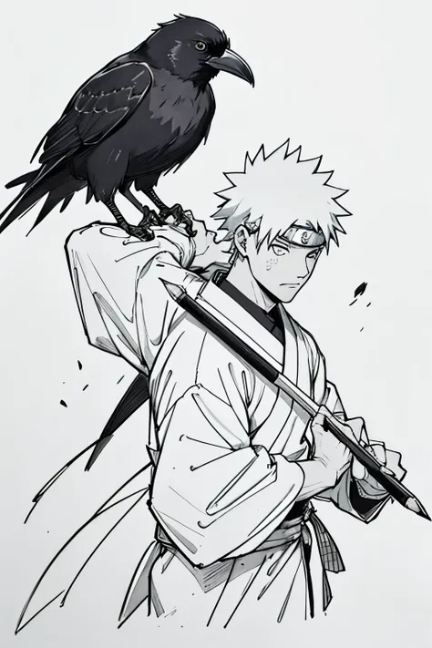 Drawing, Pen drawing details, Naruto, konoha, itchy Uchiwa, crow Background, full background ,More drawing details, dark