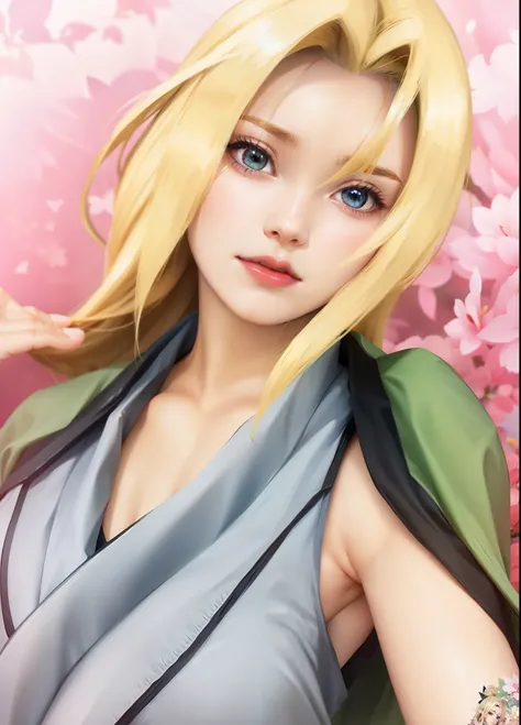 a woman with blonde hair and blue eyes in a green dress, tsunade from naruto, haruno sakura, sakura haruno, from naruto, rin, sakura haruno in slug sage mode, kunoichi, annie leonhart, looking like annie leonhart, female anime character, itatchi uchiha, na...