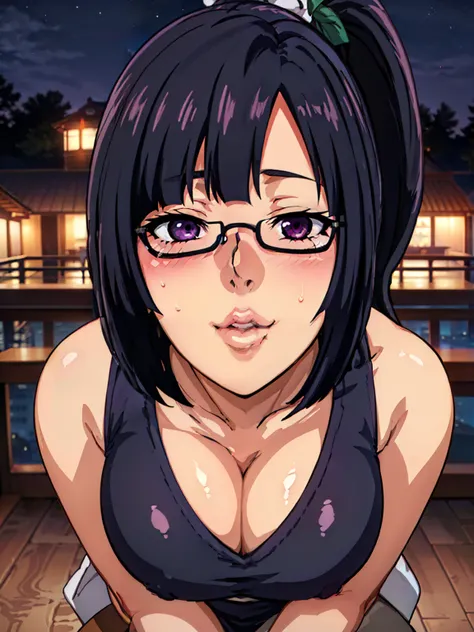 (POV Kiss | Peck | Thick Lips : 1.3), white dress, (night luxury deck background), fire works, Litchi Faye-Ling, mature woman, anime cels style, best quality, high resolution, 1girl, (huge breasts:1.2), beautiful face, Beautiful Finger, Beautiful long legs...