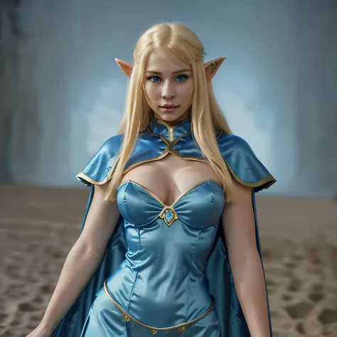 Belle femme elf, armure, cape bleu, blonde, oreille pointue, world of warcraft