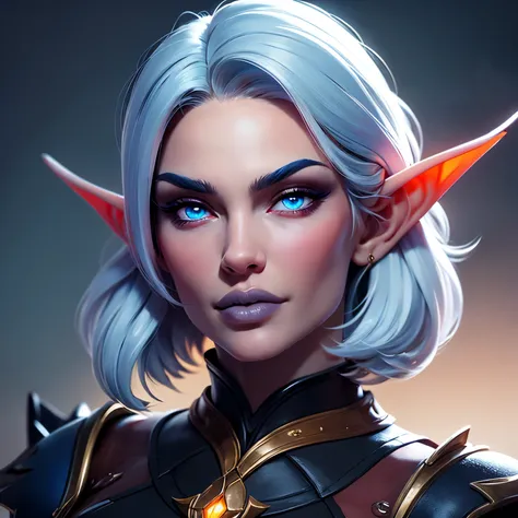 beautiful portait of night_elf female in her 20s with fit body , perfect face feature ,(pale blueish skin:1.5) (blunt bob hair),...