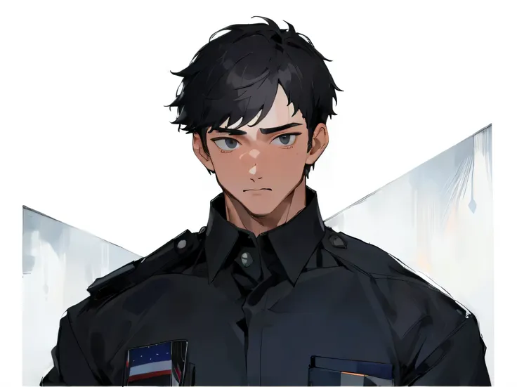 [(white background:1.5),::5], ((((masterpiece)))), high quality, ultra high resolution, full color, (((alone))), ((macho male)), ((police uniform)), ((Short hair)), black eye, upper body, character in the center, 