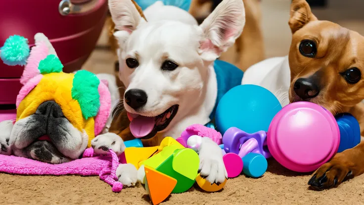 generate a pet product for a professional ad picture (colorful toys, chic accessories, and premium care items.....)