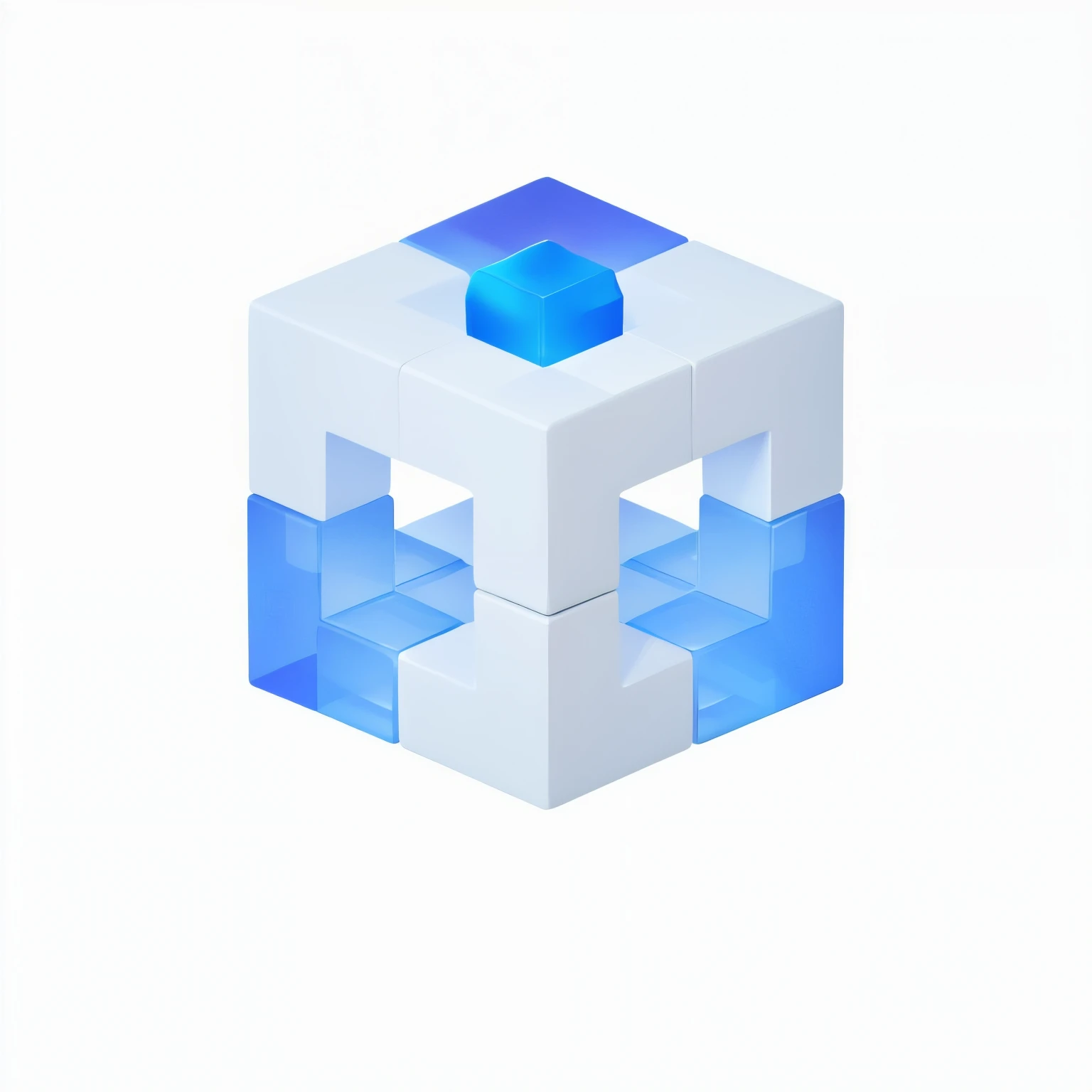 there is a white cube with a blue top and a black bottom, translucent cube, cube, Isometric 8k, cube, Isometric voxel, blue shift rendering, cube, the cube, hypercube, depicted as a 3 d render, Magic Voxel, 3D icons for mobile games, cubes, not Isometric, ...