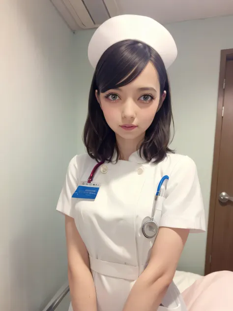 1 girl,(wearing white nurse clothes:1.2),(raw photos, highest quality), (realistic, photo-realistic:1.4), masterpiece, very deli...