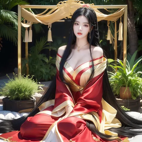 (Best image quality、highest quality、Highest Resolution、Ultra-realistic photos、Full body photo、）１People Girls、Very long black hair, about 10 meters long、Black hair longer than my height、Straight black hair、naked、She is lying down and spreading her long blac...