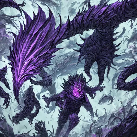 create the image black with purple and an anime monster