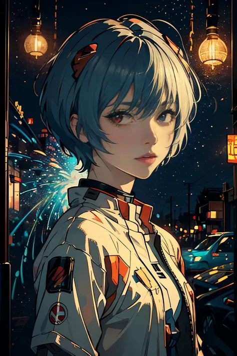 the iconic rei ayanami (evangelion) in the style of leonardo da vinci. high-quality and detailed graffiti-style rendition of vin...