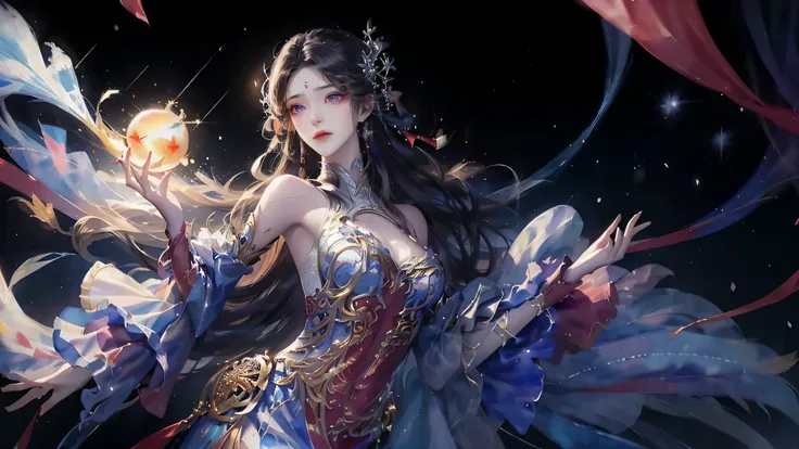 (pieces fly, highest qualityの, highest quality, official art, (beautiful and aesthetic:1.4), (watercolor painting:1.4) ), (izanami1.5), Goddess of Japan mythology, Dignified beauty, a goddess of creation、Goddess of Life、In general、((((In general))))、Suppo...