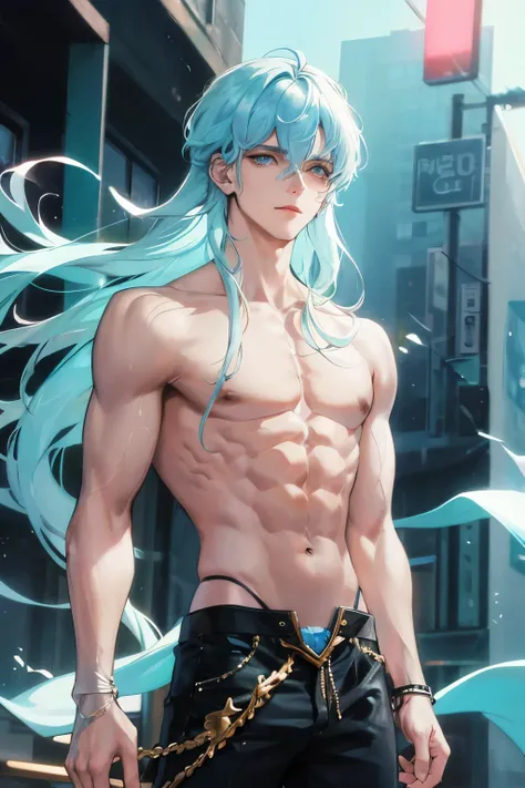 In the heart of an 80s retro city, where neon lights and pastel hues painted the town with a vivid charm, stood a breathtakingly handsome figure named Griffith. His mid-20s face bore long, wavy white-bluish hair that danced in the wind, framing his piercin...